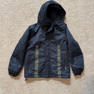 Boys Black Hooded Ski Jacket with Green Stripes